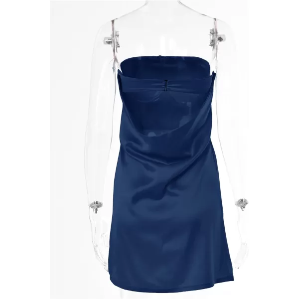 LYANER Women's Satin Silk Hollow Out Back Strapless Tube Bodycon Club Mini Dress