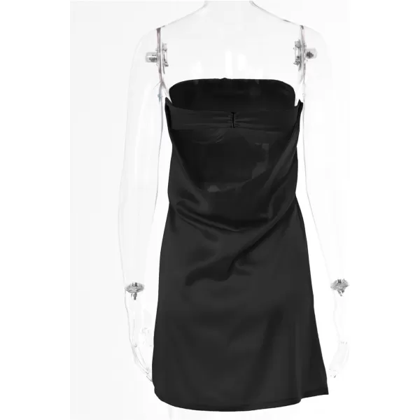 LYANER Women's Satin Silk Hollow Out Back Strapless Tube Bodycon Club Mini Dress