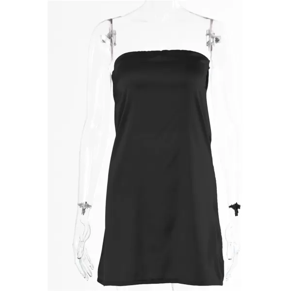 LYANER Women's Satin Silk Hollow Out Back Strapless Tube Bodycon Club Mini Dress