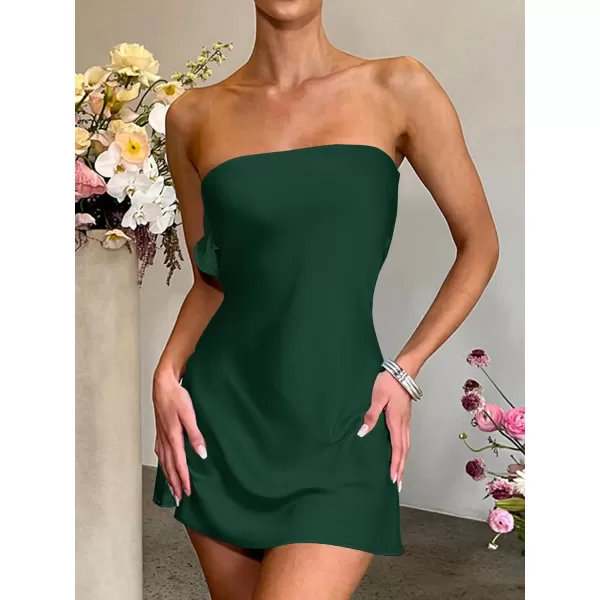 LYANER Women's Satin Silk Hollow Out Back Strapless Tube Bodycon Club Mini Dress