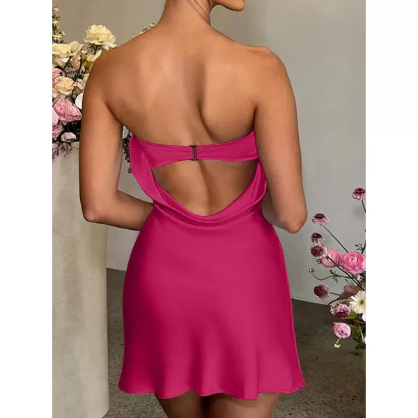 LYANER Women's Satin Silk Hollow Out Back Strapless Tube Bodycon Club Mini Dress