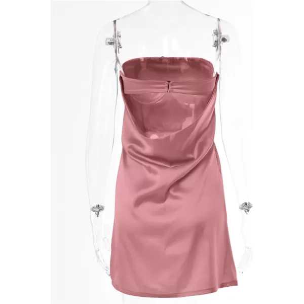 LYANER Women's Satin Silk Hollow Out Back Strapless Tube Bodycon Club Mini Dress