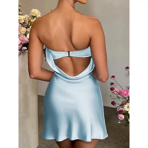 LYANER Women's Satin Silk Hollow Out Back Strapless Tube Bodycon Club Mini Dress