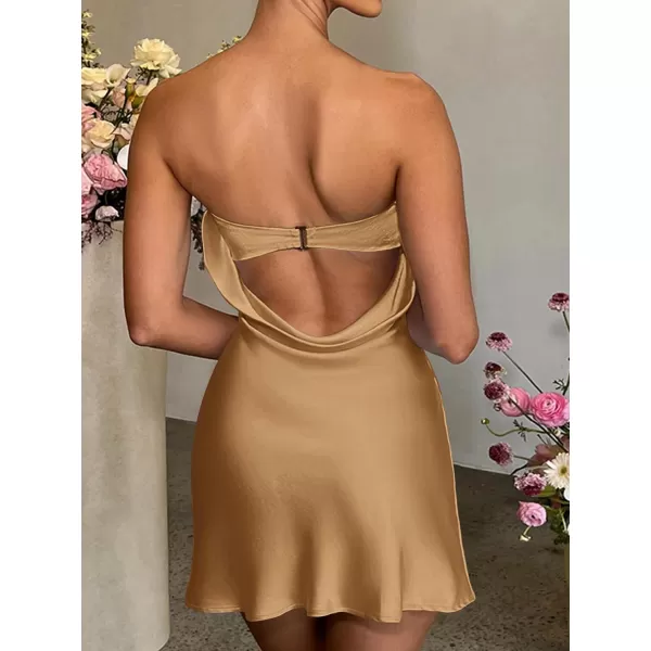LYANER Women's Satin Silk Hollow Out Back Strapless Tube Bodycon Club Mini Dress