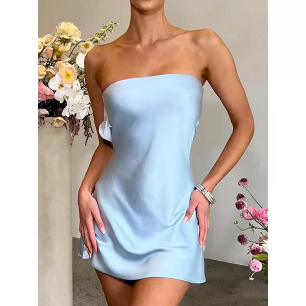 LYANER Women's Satin Silk Hollow Out Back Strapless Tube Bodycon Club Mini Dress