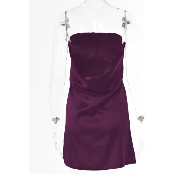LYANER Women's Satin Silk Hollow Out Back Strapless Tube Bodycon Club Mini Dress