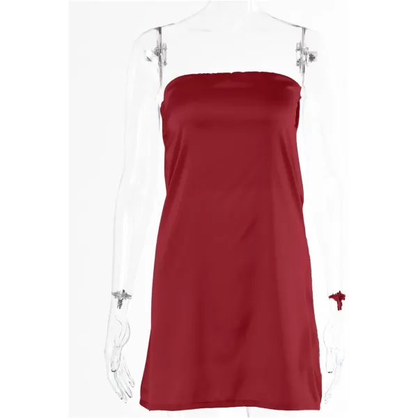 LYANER Women's Satin Silk Hollow Out Back Strapless Tube Bodycon Club Mini Dress