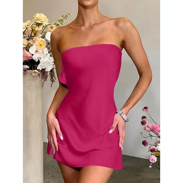 LYANER Women's Satin Silk Hollow Out Back Strapless Tube Bodycon Club Mini Dress