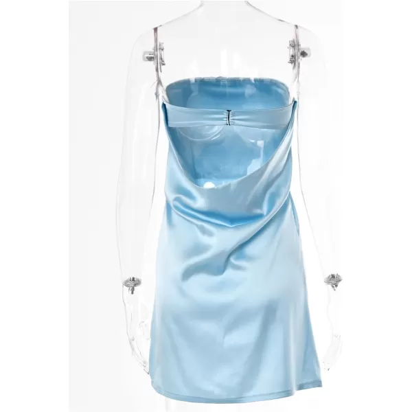 LYANER Women's Satin Silk Hollow Out Back Strapless Tube Bodycon Club Mini Dress
