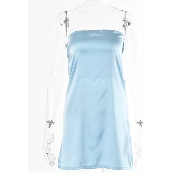LYANER Women's Satin Silk Hollow Out Back Strapless Tube Bodycon Club Mini Dress