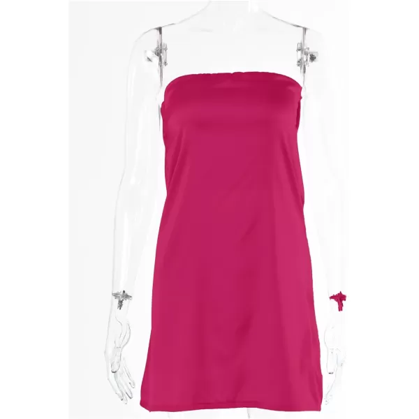 LYANER Women's Satin Silk Hollow Out Back Strapless Tube Bodycon Club Mini Dress