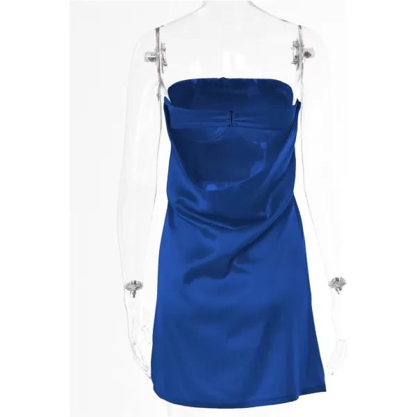 LYANER Women's Satin Silk Hollow Out Back Strapless Tube Bodycon Club Mini Dress