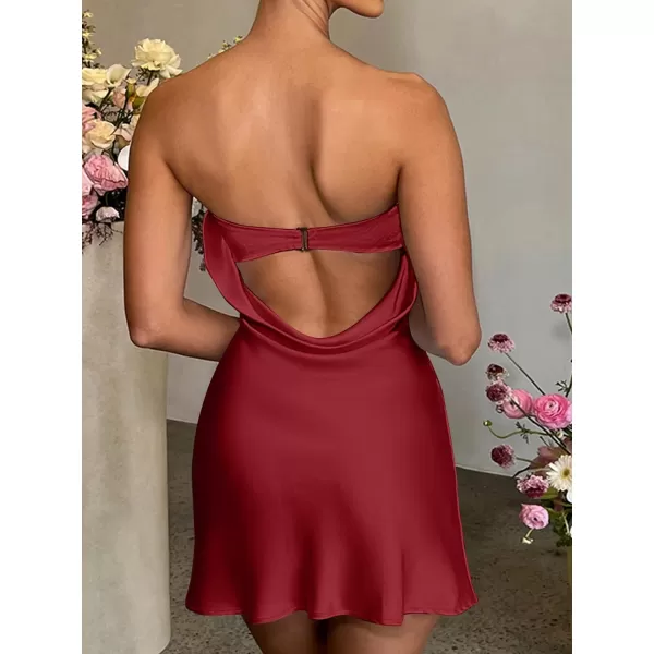 LYANER Women's Satin Silk Hollow Out Back Strapless Tube Bodycon Club Mini Dress