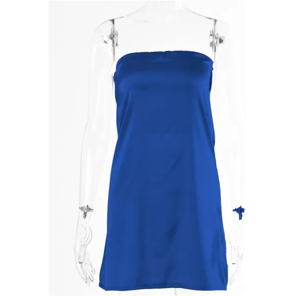 LYANER Women's Satin Silk Hollow Out Back Strapless Tube Bodycon Club Mini Dress