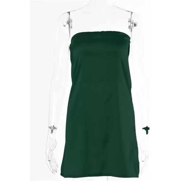 LYANER Women's Satin Silk Hollow Out Back Strapless Tube Bodycon Club Mini Dress