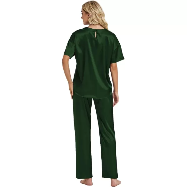 LYANER Women's Satin Silk Pajama Set Short Sleeve T-shirt with Pants Set PJ Loungewear
