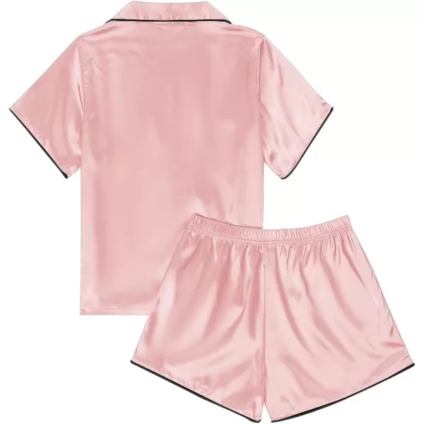 LYANER Women's Satin Silk Pajamas Short Sleeve Button Shirt with Shorts Set PJ Sleepwear