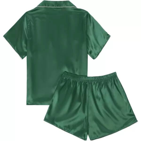 LYANER Women's Satin Silk Pajamas Short Sleeve Button Shirt with Shorts Set PJ Sleepwear