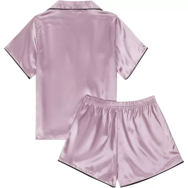 LYANER Women's Satin Silk Pajamas Short Sleeve Button Shirt with Shorts Set PJ Sleepwear