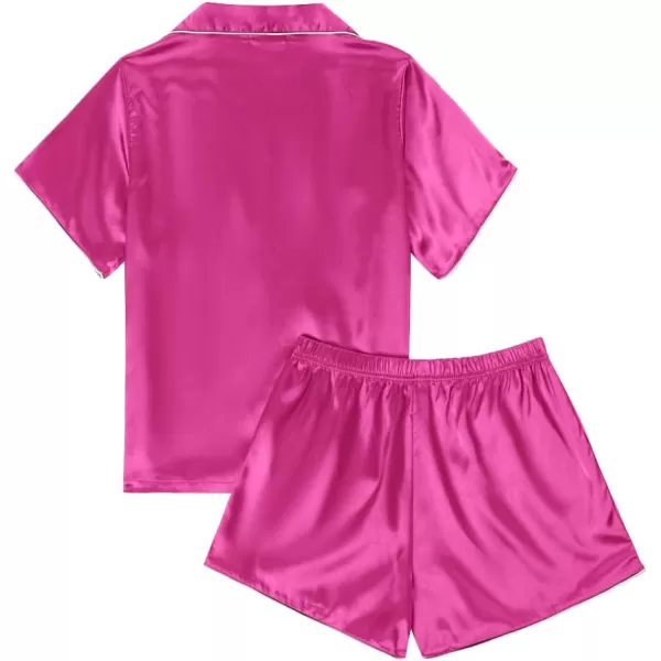 LYANER Women's Satin Silk Pajamas Short Sleeve Button Shirt with Shorts Set PJ Sleepwear
