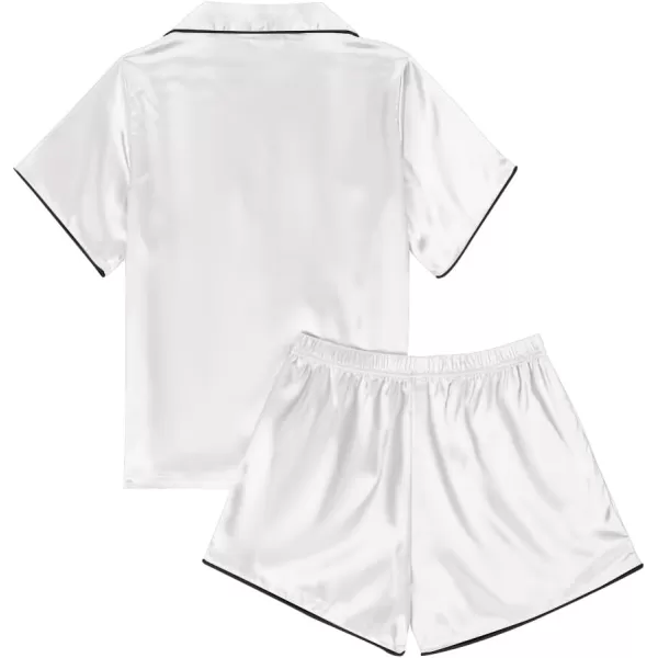 LYANER Women's Satin Silk Pajamas Short Sleeve Button Shirt with Shorts Set PJ Sleepwear