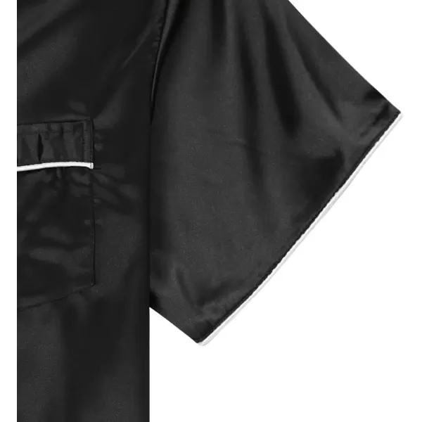 LYANER Women's Satin Silk Pajamas Short Sleeve Button Shirt with Shorts Set PJ Sleepwear