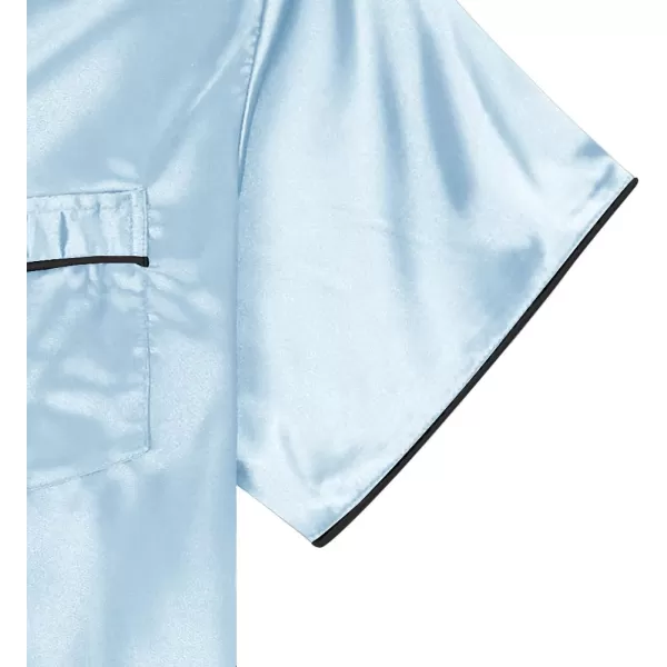 LYANER Women's Satin Silk Pajamas Short Sleeve Button Shirt with Shorts Set PJ Sleepwear