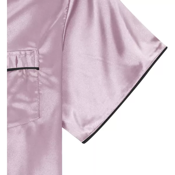LYANER Women's Satin Silk Pajamas Short Sleeve Button Shirt with Shorts Set PJ Sleepwear