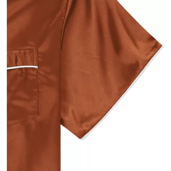 LYANER Women's Satin Silk Pajamas Short Sleeve Button Shirt with Shorts Set PJ Sleepwear