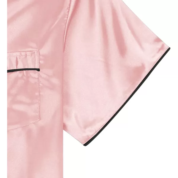 LYANER Women's Satin Silk Pajamas Short Sleeve Button Shirt with Shorts Set PJ Sleepwear