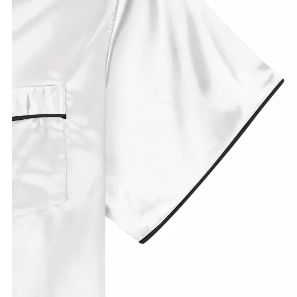 LYANER Women's Satin Silk Pajamas Short Sleeve Button Shirt with Shorts Set PJ Sleepwear