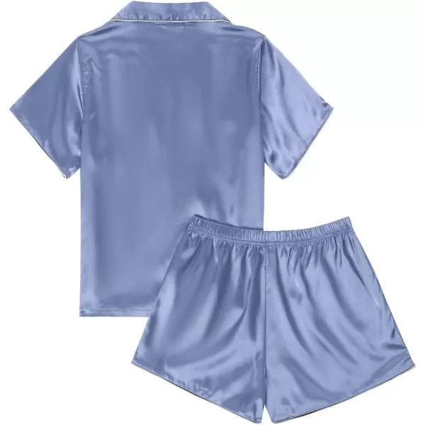 LYANER Women's Satin Silk Pajamas Short Sleeve Button Shirt with Shorts Set PJ Sleepwear