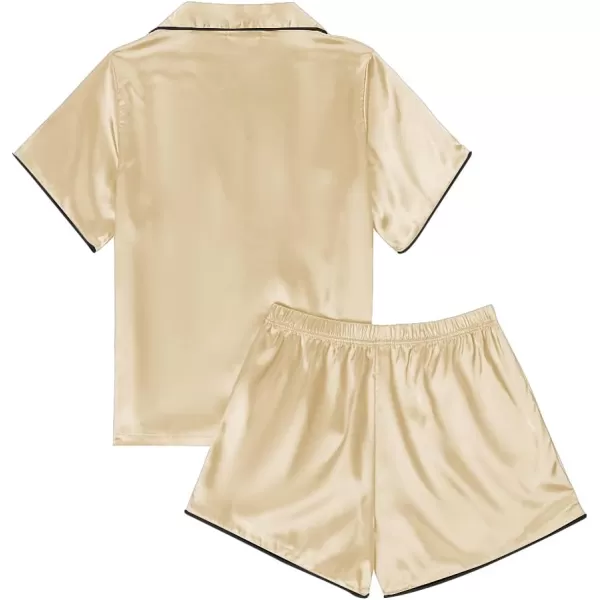 LYANER Women's Satin Silk Pajamas Short Sleeve Button Shirt with Shorts Set PJ Sleepwear