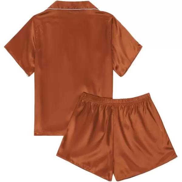 LYANER Women's Satin Silk Pajamas Short Sleeve Button Shirt with Shorts Set PJ Sleepwear