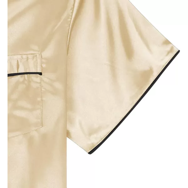 LYANER Women's Satin Silk Pajamas Short Sleeve Button Shirt with Shorts Set PJ Sleepwear