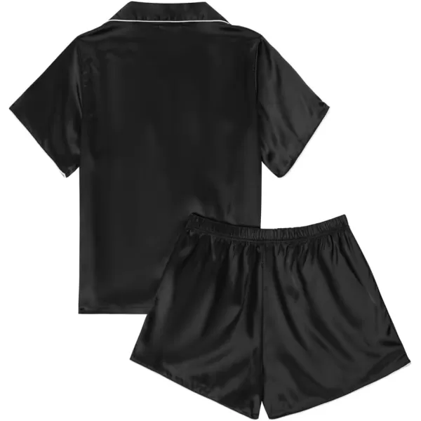 LYANER Women's Satin Silk Pajamas Short Sleeve Button Shirt with Shorts Set PJ Sleepwear