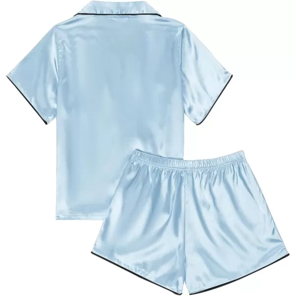 LYANER Women's Satin Silk Pajamas Short Sleeve Button Shirt with Shorts Set PJ Sleepwear
