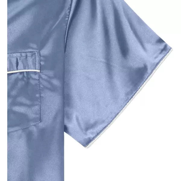 LYANER Women's Satin Silk Pajamas Short Sleeve Button Shirt with Shorts Set PJ Sleepwear