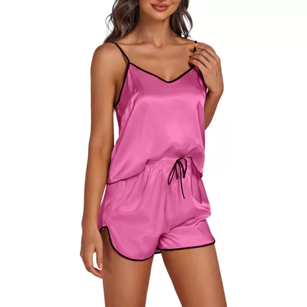LYANER Women's Satin Silk Pajamas V Neck Cami Top with Shorts PJ Sst Sleepwear