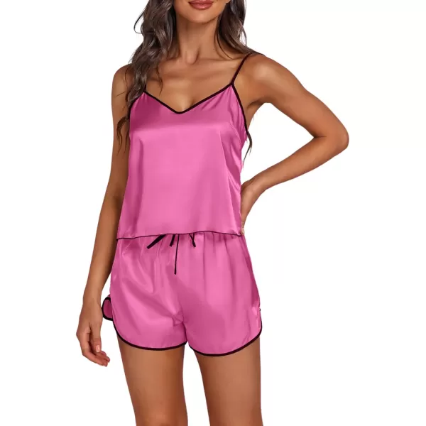 LYANER Women's Satin Silk Pajamas V Neck Cami Top with Shorts PJ Sst Sleepwear
