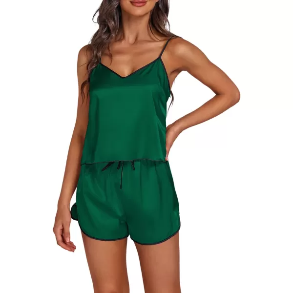 LYANER Women's Satin Silk Pajamas V Neck Cami Top with Shorts PJ Sst Sleepwear