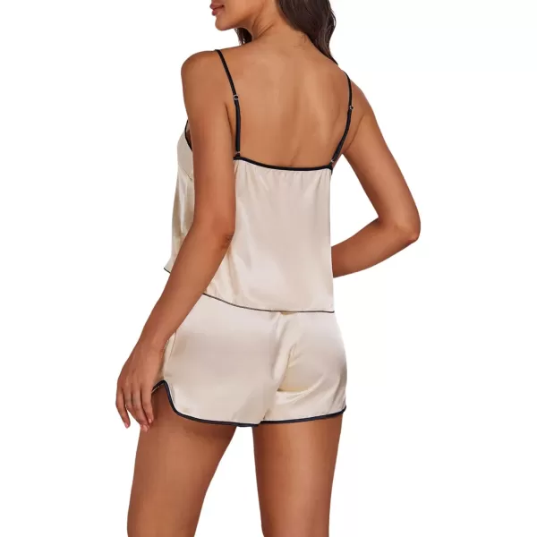 LYANER Women's Satin Silk Pajamas V Neck Cami Top with Shorts PJ Sst Sleepwear