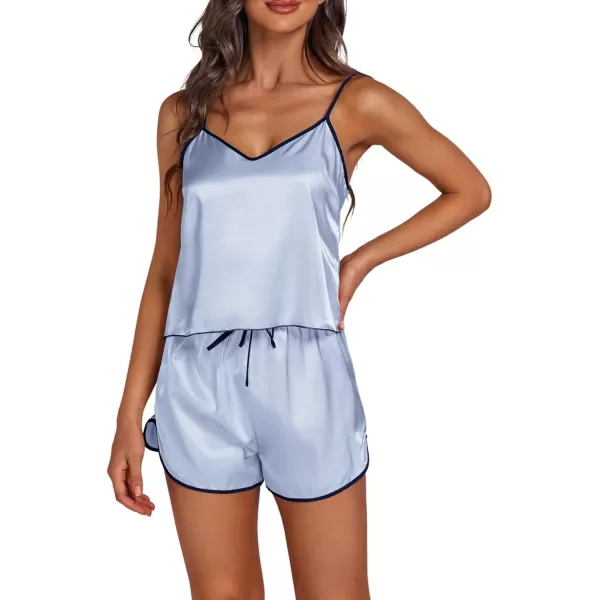 LYANER Women's Satin Silk Pajamas V Neck Cami Top with Shorts PJ Sst Sleepwear