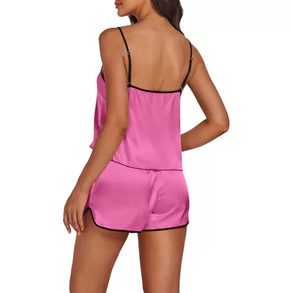 LYANER Women's Satin Silk Pajamas V Neck Cami Top with Shorts PJ Sst Sleepwear