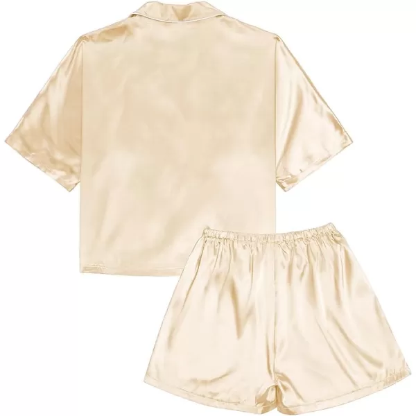 LYANER Women's Satin Silk Short Sleeve Button Down Top and Shorts Loungewear Pajama PJ Set