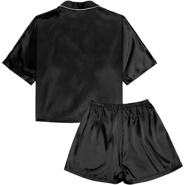 LYANER Women's Satin Silk Short Sleeve Button Down Top and Shorts Loungewear Pajama PJ Set
