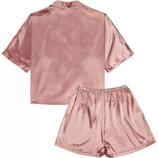 LYANER Women's Satin Silk Short Sleeve Button Down Top and Shorts Loungewear Pajama PJ Set
