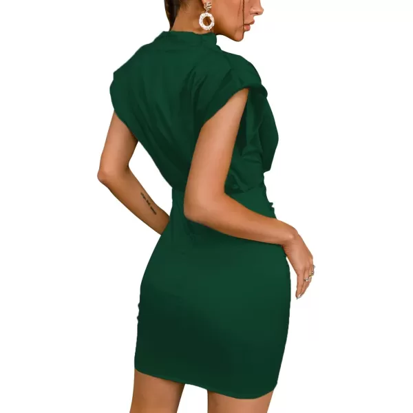 LYANER Women's Satin Silk Shoulder Pad Ruched Bodycon Sleeveless Mini Tank Dress