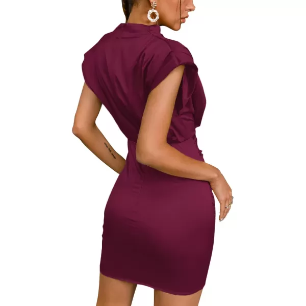LYANER Women's Satin Silk Shoulder Pad Ruched Bodycon Sleeveless Mini Tank Dress