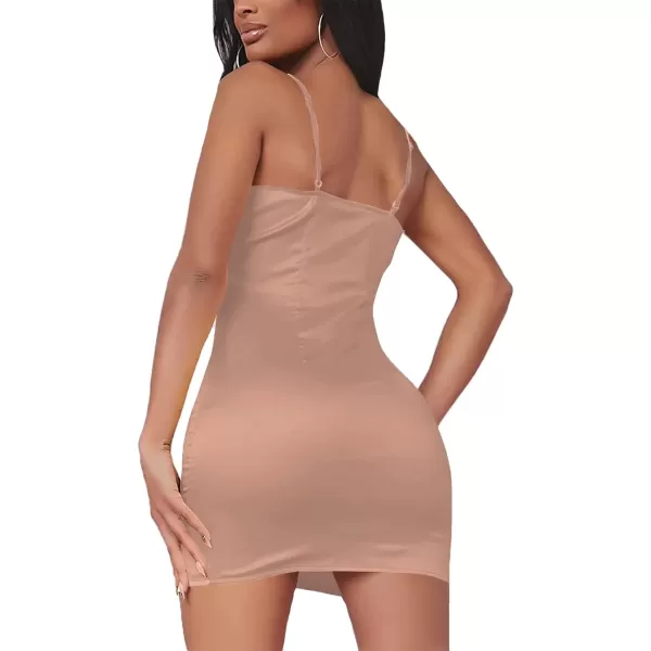 LYANER Women's Satin Silk Spaghetti Strap Slit Bodycon Sleeveless Mini Dress